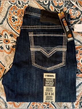 NWT mens ROCK&ROLL jeans Bravo Tapered Bootcut Jeans - Dark Blue SIZE 32x34